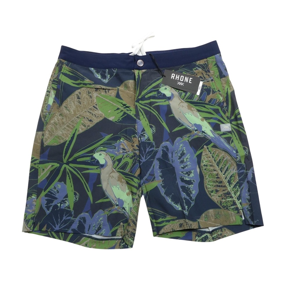 Rhone Shorts Mens Medium Blue Tropical Floral Swim Trunks Lined 6 Inseam Stretch